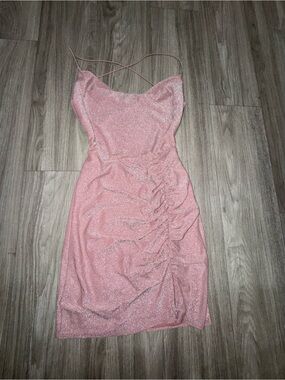 B Darlin Pink Sparkle Ruched Mini Dress